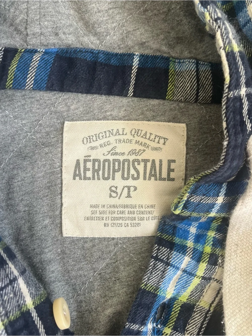 Aeropostale Navy, Blue & Gray Plaid Hooded Button Shirt jacket Mens Size S